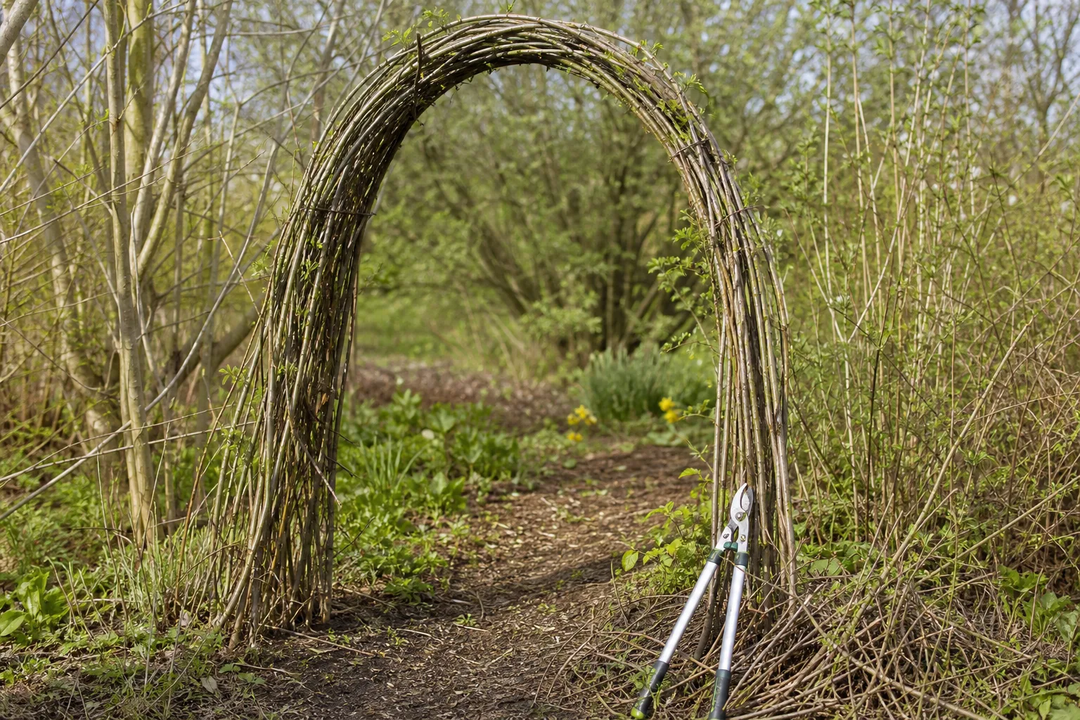 Gartenbogen aus Zweigen bauen mit der Astschere
