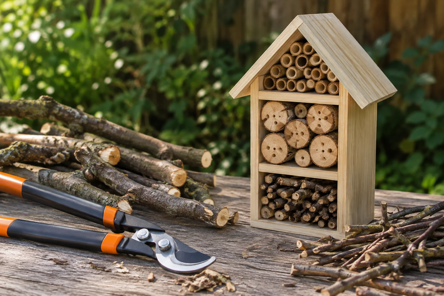 Insektenhotel aus Aesten bauen mit der Astschere